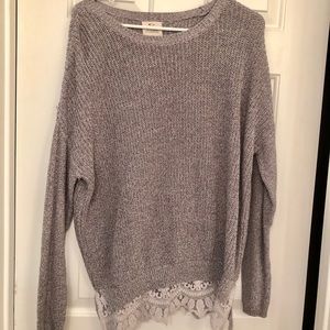 Urban Outfitters Gray Sweater with Lace Hem